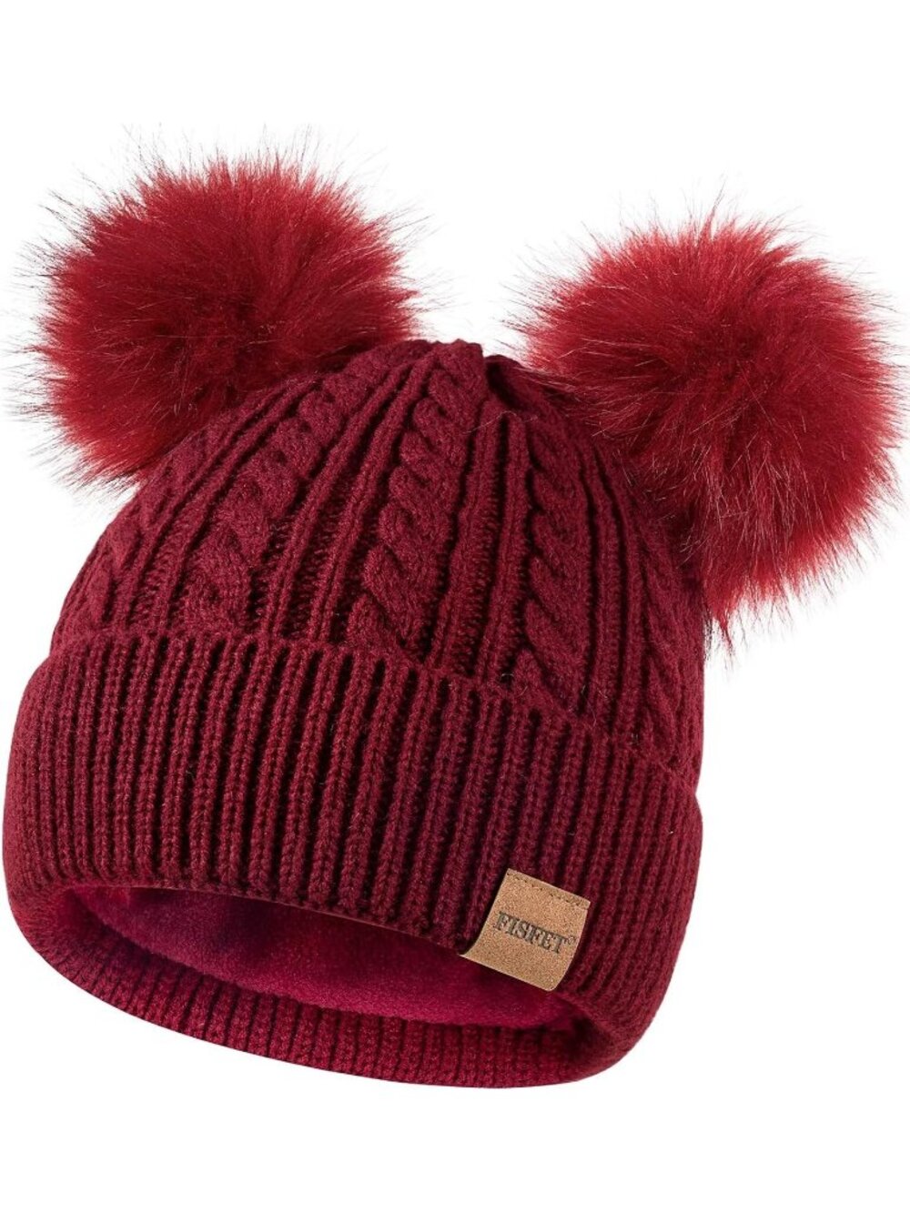 Womens Burgundy Elastic Birthday Winter Hats Knit Fleece Cute Beanie Fashion Cap